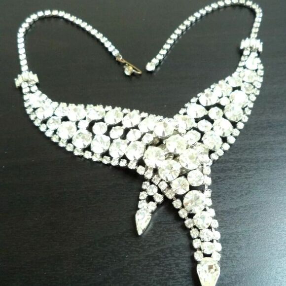 VINTAGE ESTATE MCM HIGH END RHINESTONE RUNWAY 15 5/8" NECKLACE - Picture 2 of 3